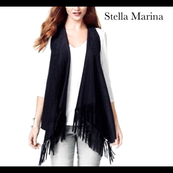 Stella Marina black faux suede fringed vest - Picture 1 of 9